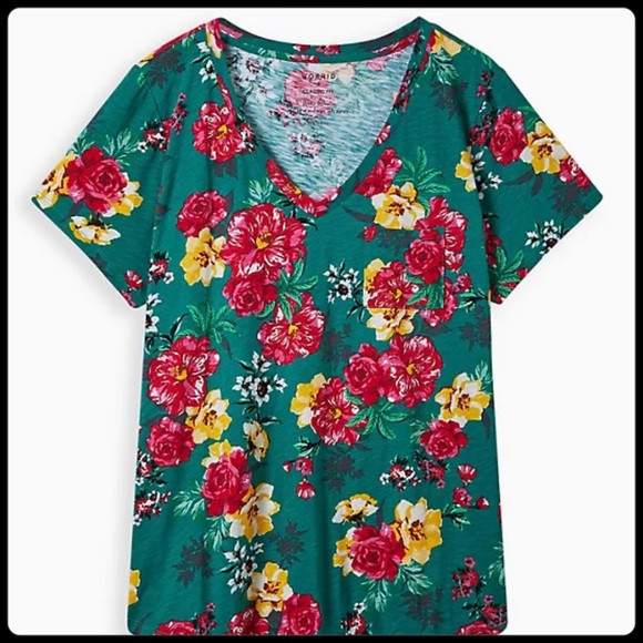 Torrid Pocket Tee Heritage Slub Green Floral NWT Size 00 - Picture 15 of 16